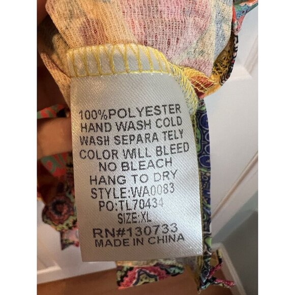 Umgee Mix Print Top Ruffled Short Sleeves XL Mango Mix V-Neck Boho Side Slits - Picture 9 of 9